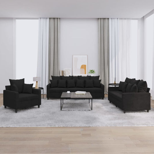 Ensemble de canapé 3 pièces avec coussins en velours noir