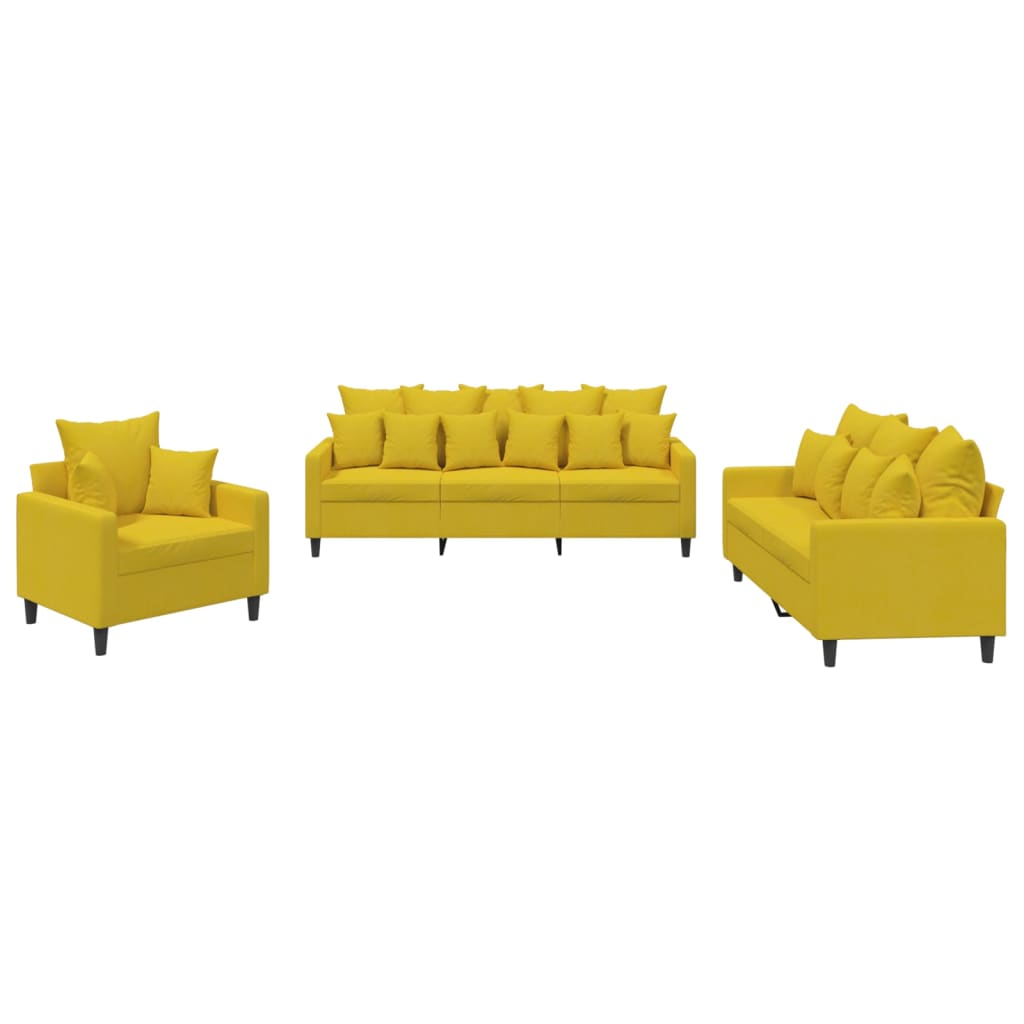 Ensemble de canapé 3 pièces avec coussins en velours jaune