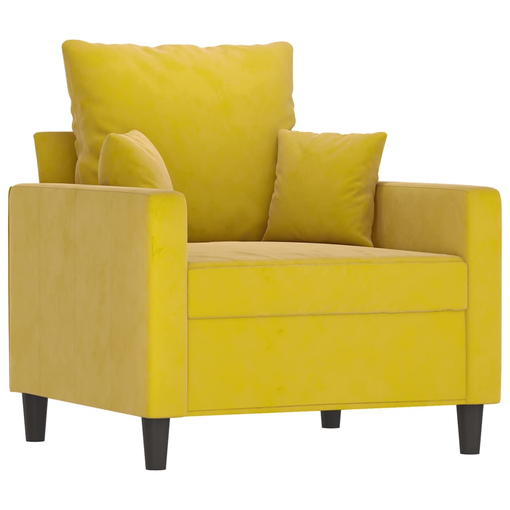 Ensemble de canapé 3 pièces avec coussins en velours jaune