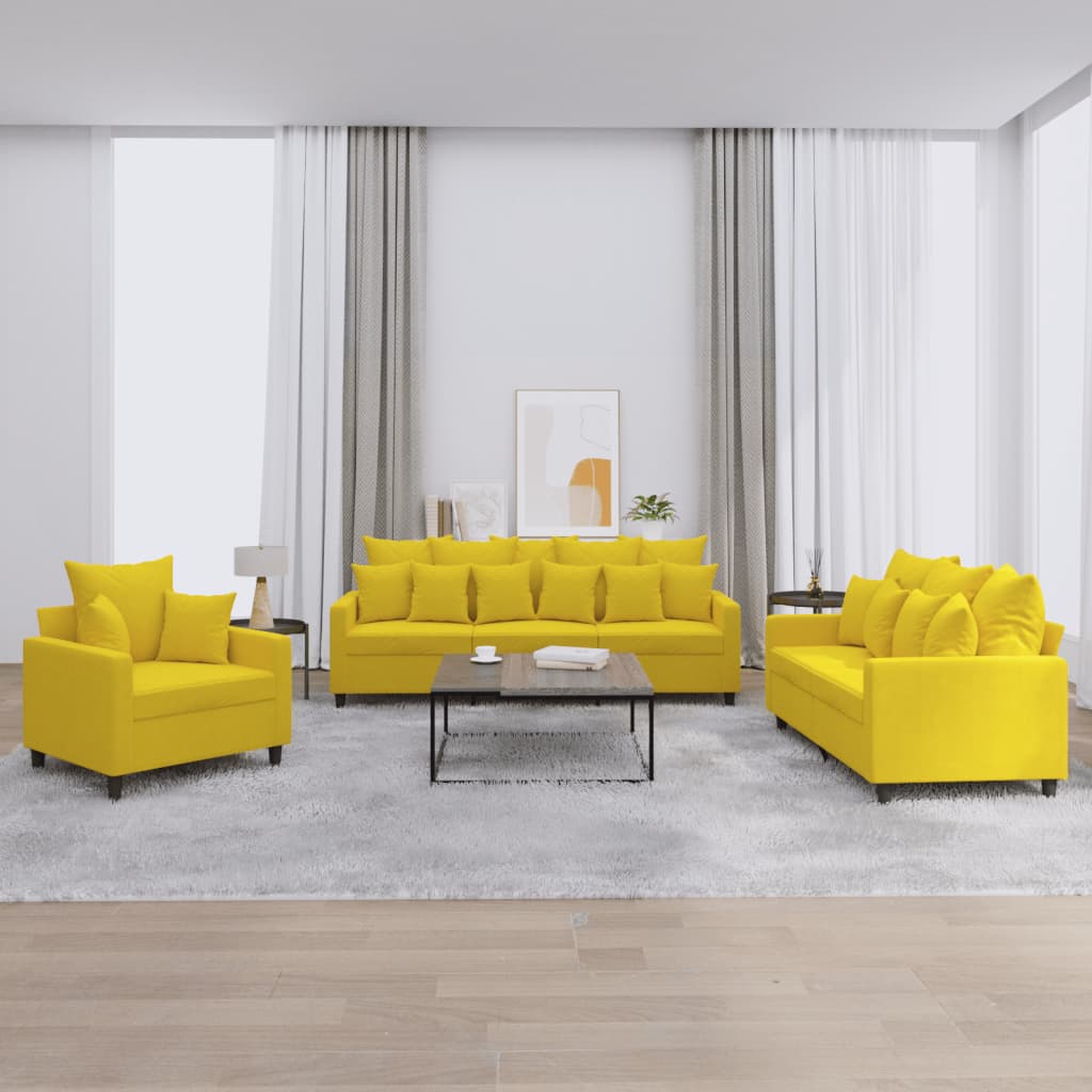 Ensemble de canapé 3 pièces avec coussins en velours jaune