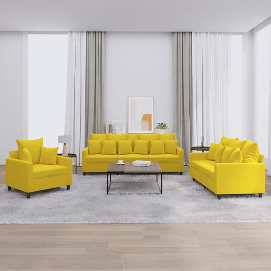 Ensemble de canapé 3 pièces avec coussins en velours jaune