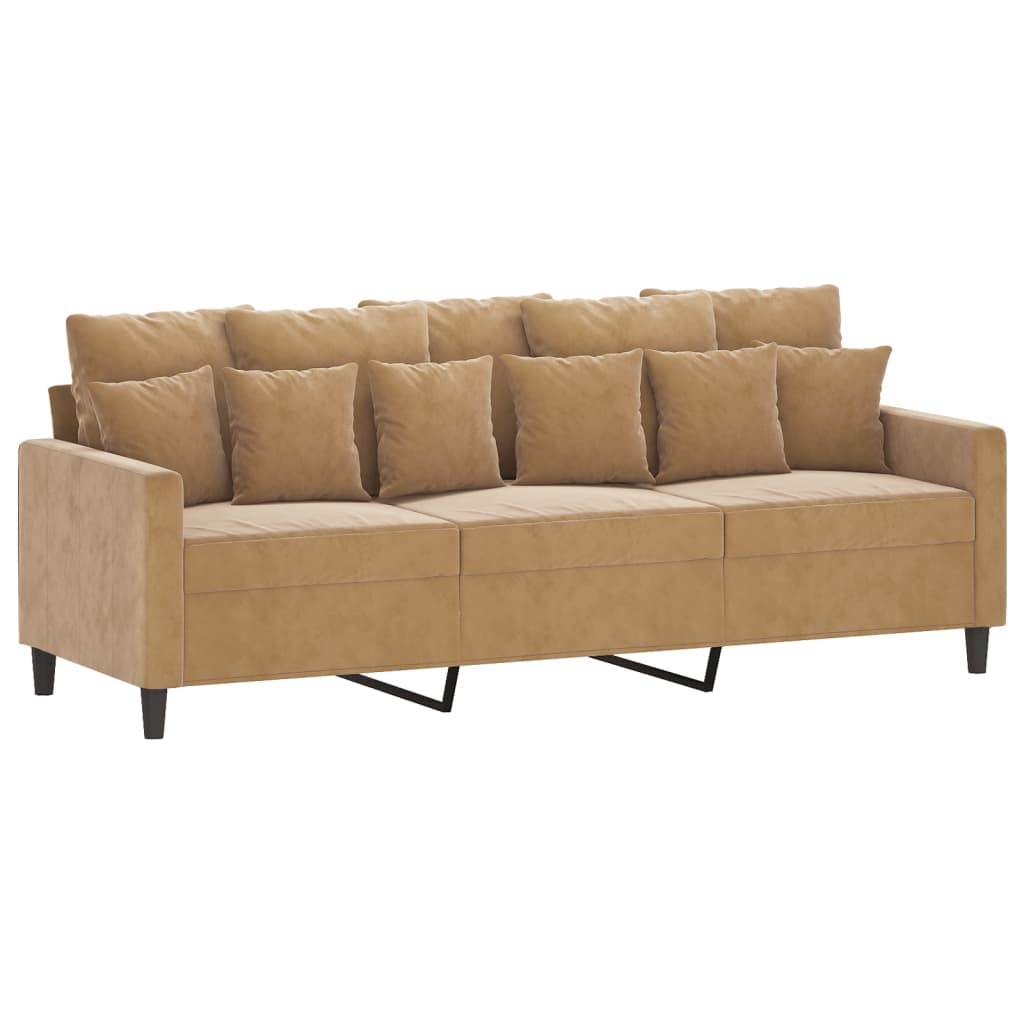 Ensemble de canapé 3 pièces avec coussins en velours marron