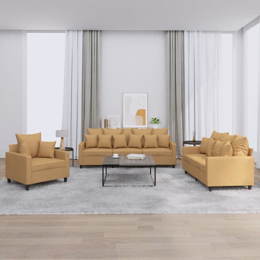 Ensemble de canapé 3 pièces avec coussins en velours marron