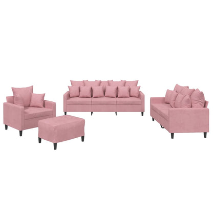 4-tlg. Sofagarnitur mit Kissen Rosa Samt