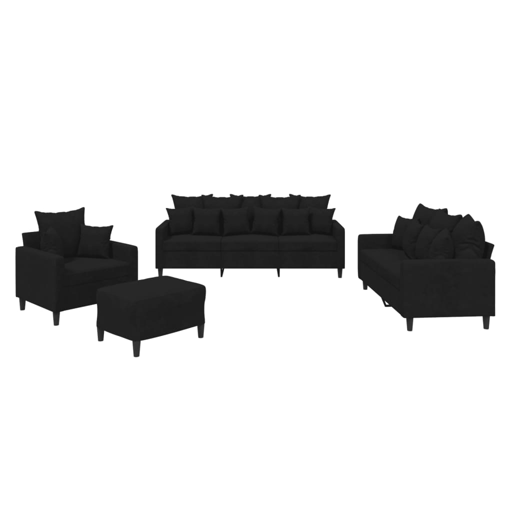 Ensemble de canapé 4 pièces avec coussins en velours noir