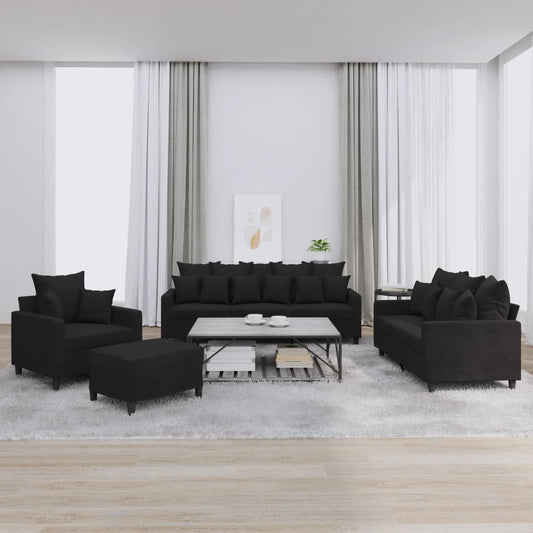 Ensemble de canapé 4 pièces avec coussins en velours noir