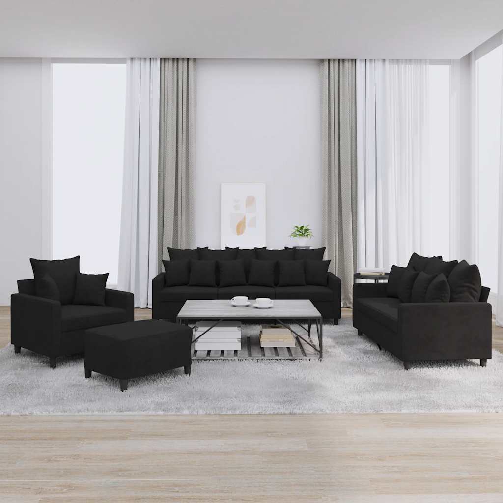 4-tlg. Sofagarnitur mit Kissen Schwarz Samt