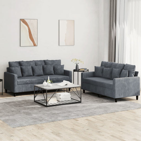 Ensemble de canapé 2 pièces avec coussins en velours gris foncé