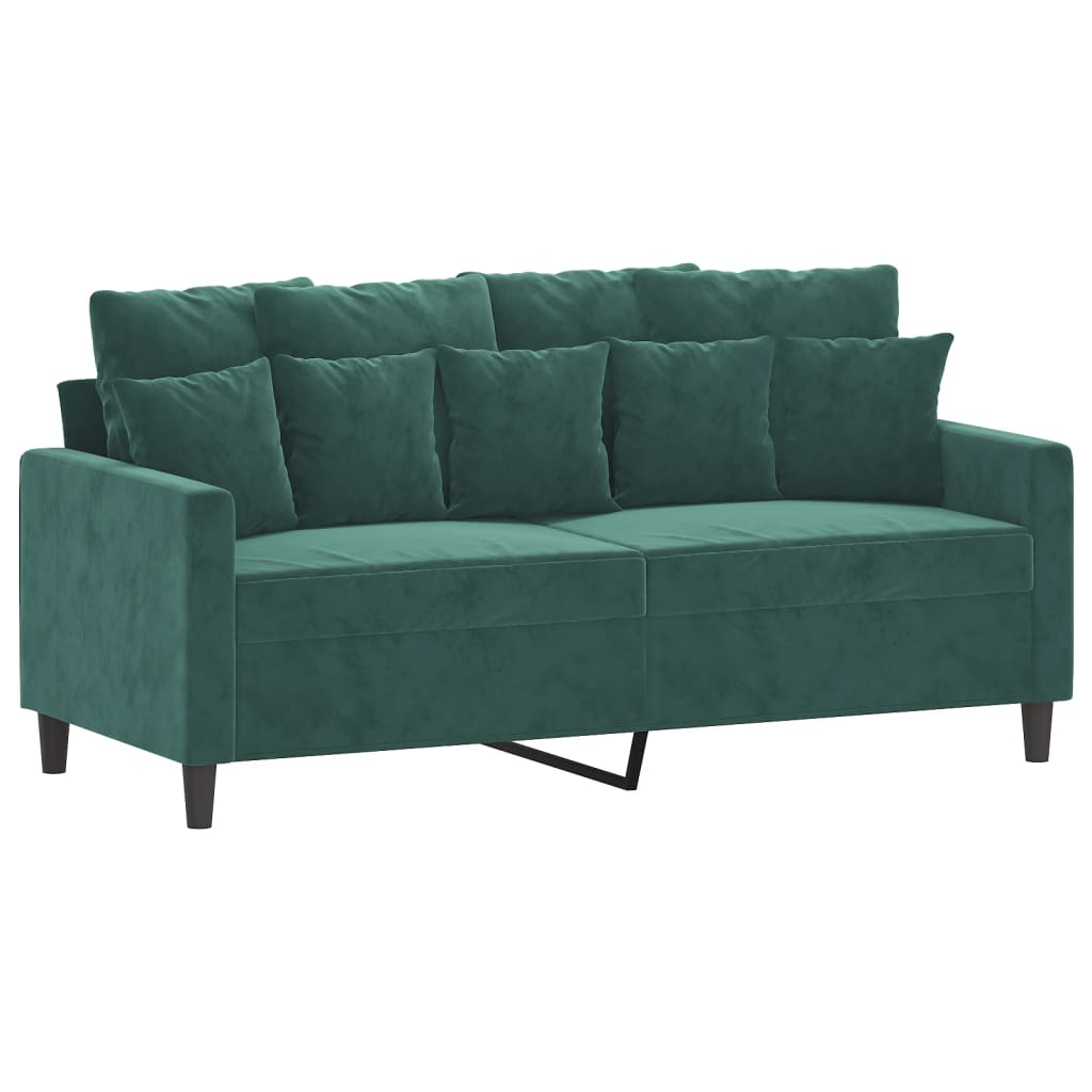 Ensemble de canapé 2 pièces avec coussins en velours vert foncé