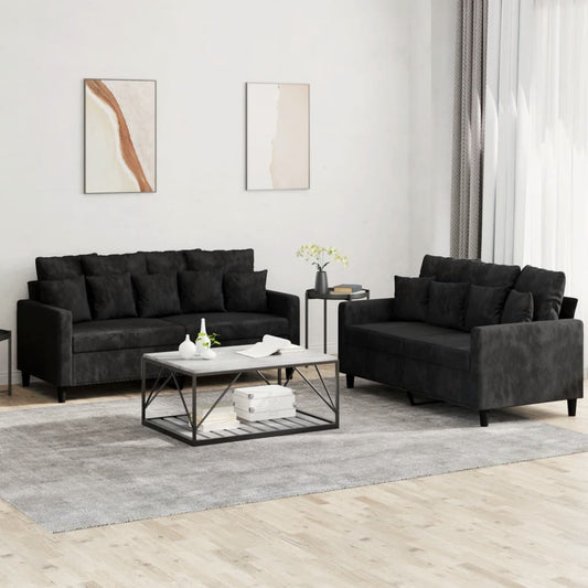Ensemble de canapé 2 pièces avec coussins en velours noir