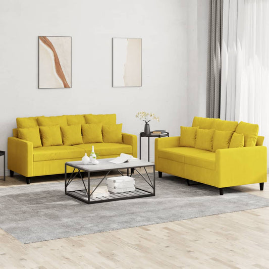 Ensemble de canapé 2 pièces avec coussins en velours jaune