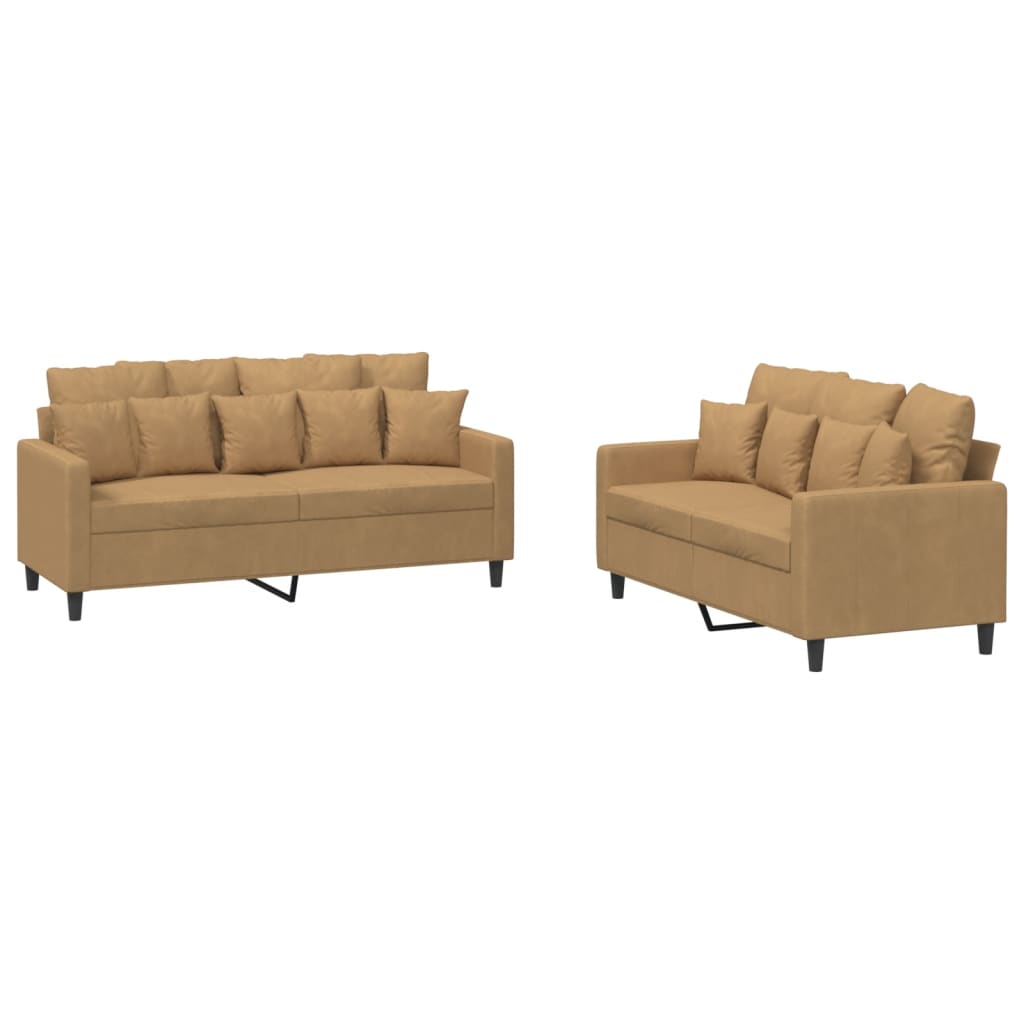 Ensemble de canapé 2 pièces avec coussins en velours marron