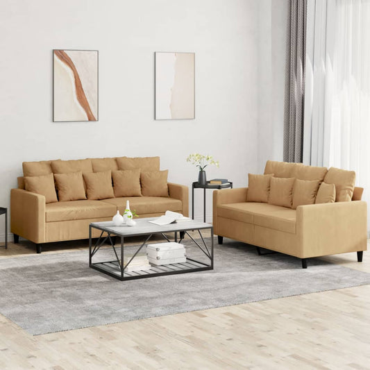 Ensemble de canapé 2 pièces avec coussins en velours marron