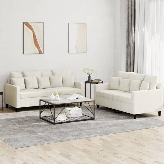 Ensemble de canapé 2 pièces avec coussins en velours crème