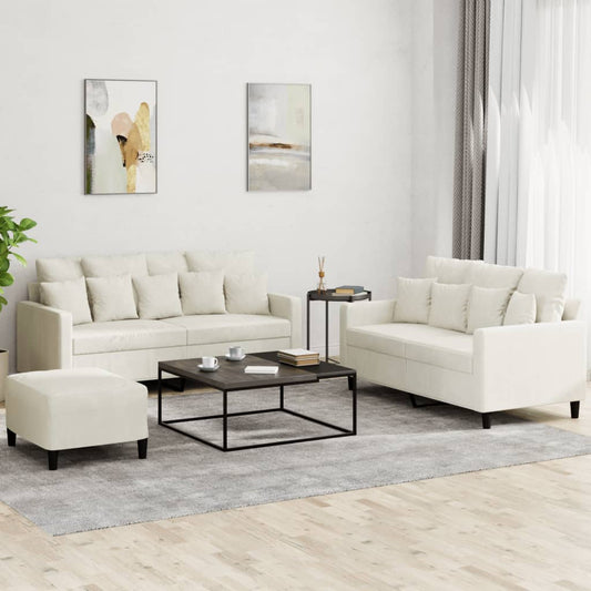 3-tlg. Sofagarnitur mit Kissen Creme Samt
