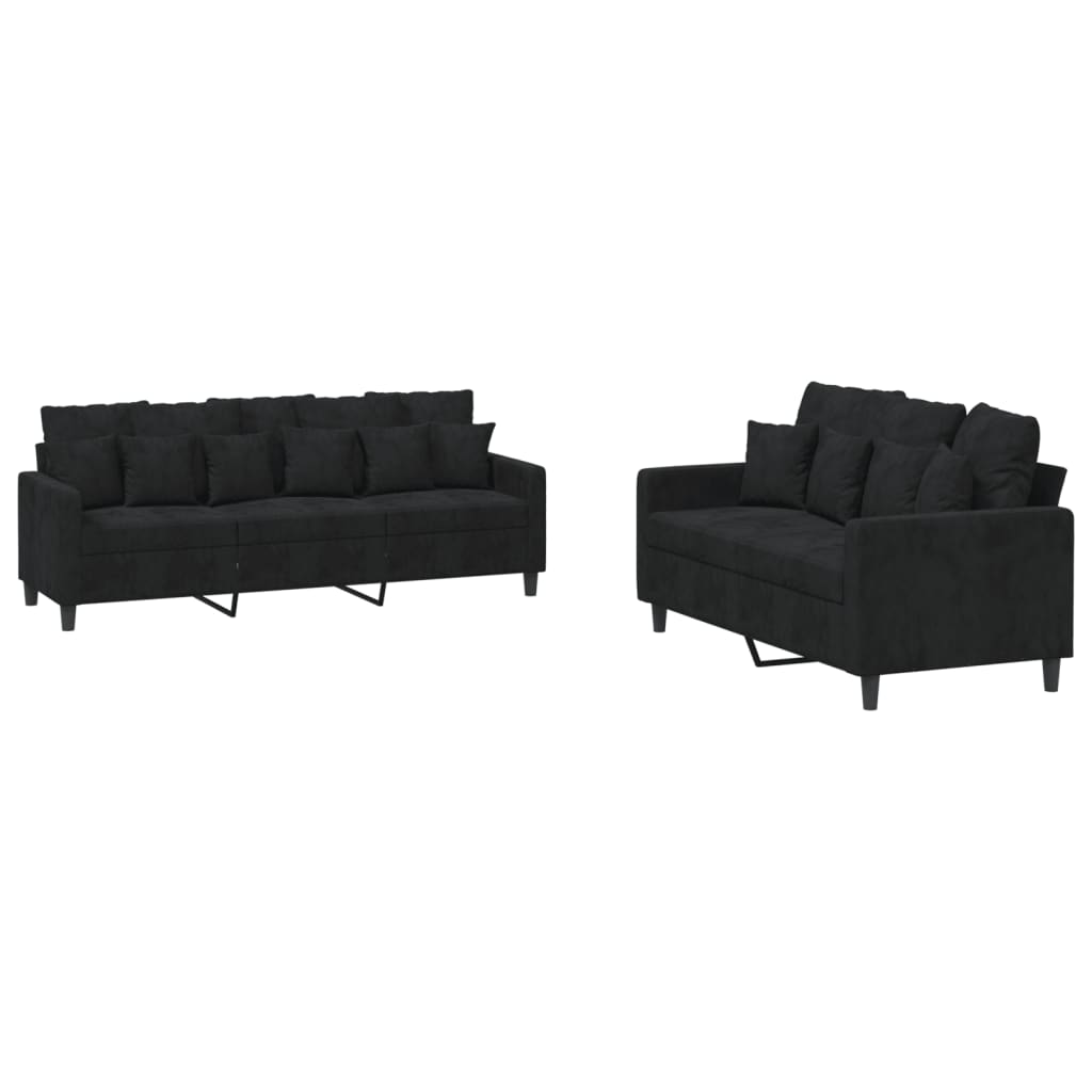 Ensemble de canapé 2 pièces avec coussins en velours noir