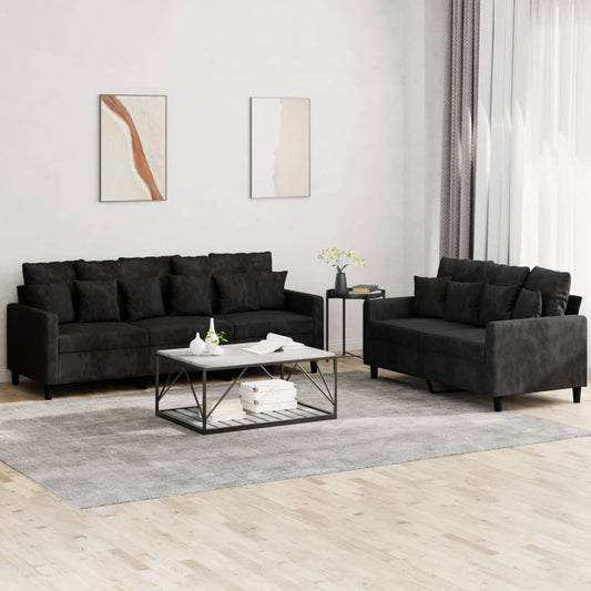 Ensemble de canapé 2 pièces avec coussins en velours noir