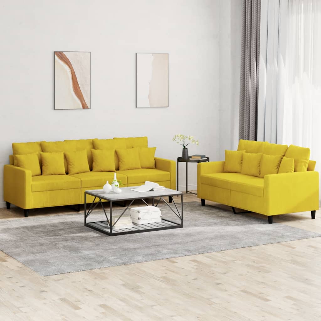 Ensemble de canapé 2 pièces avec coussins en velours jaune