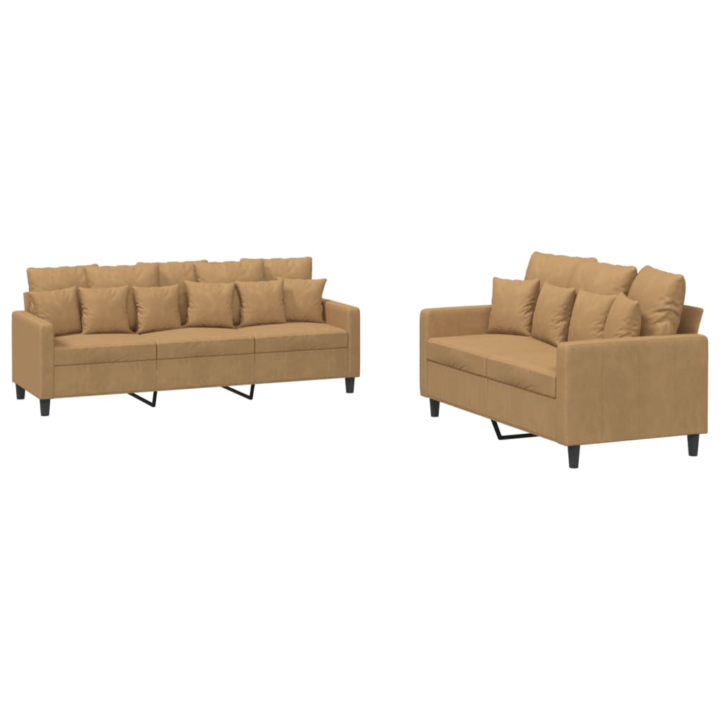 Ensemble de canapé 2 pièces avec coussins en velours marron