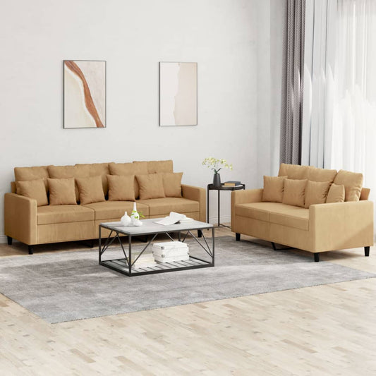 Ensemble de canapé 2 pièces avec coussins en velours marron