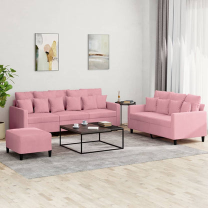 3-tlg. Sofagarnitur mit Kissen Rosa Samt