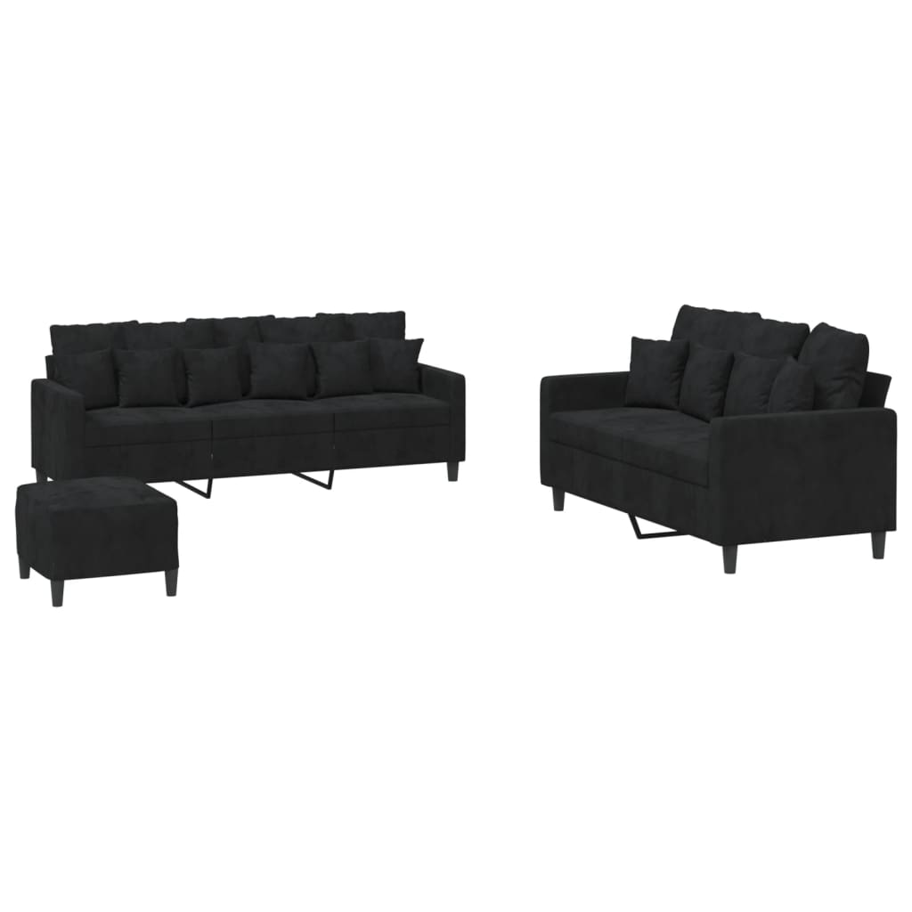 Ensemble de canapé 3 pièces avec coussins en velours noir