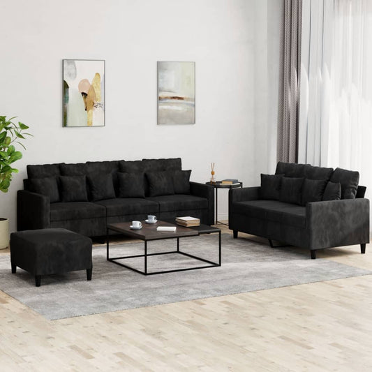 Ensemble de canapé 3 pièces avec coussins en velours noir