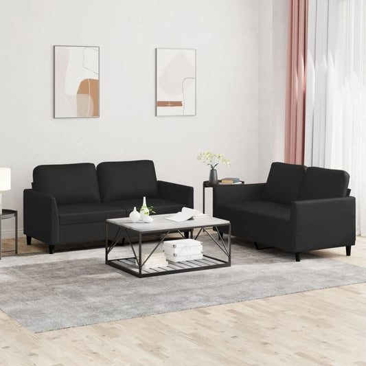 Ensemble de canapé 2 pièces avec coussins, similicuir noir