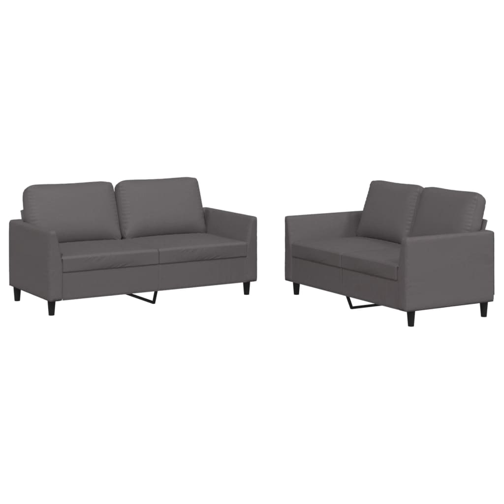 Ensemble de canapé 2 pièces avec coussins, similicuir gris