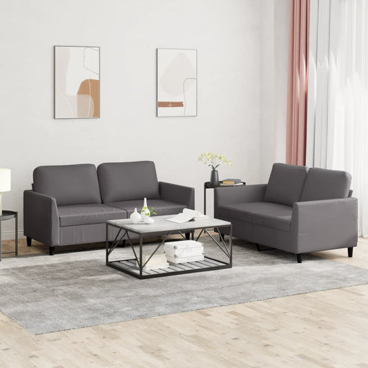 Ensemble de canapé 2 pièces avec coussins, similicuir gris