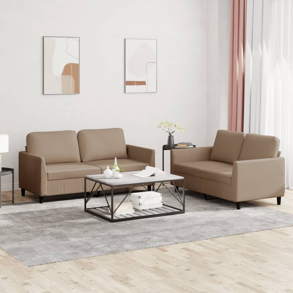Ensemble de canapé 2 pièces avec coussins, marron cappuccino, similicuir