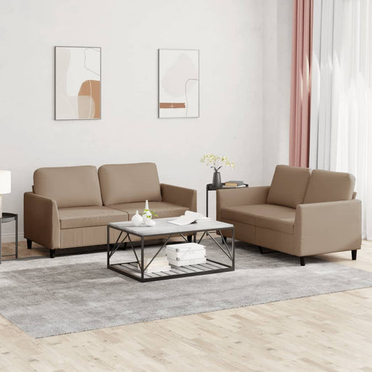 Ensemble de canapé 2 pièces avec coussins, marron cappuccino, similicuir