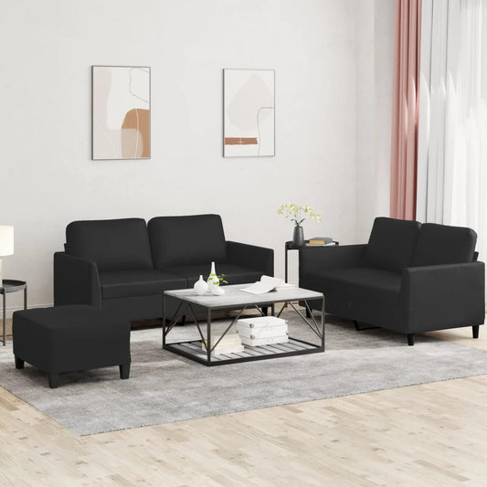 Ensemble de canapé 3 pièces avec coussins, similicuir noir
