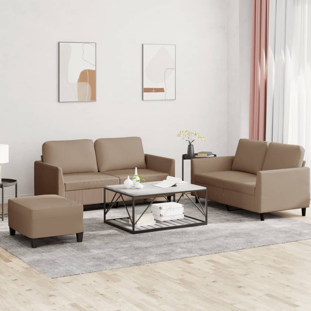 Ensemble de canapé 3 pièces avec coussins, marron cappuccino, simili cuir