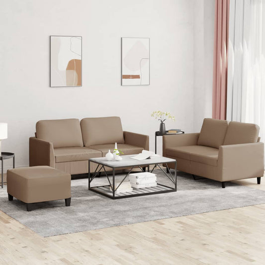 Ensemble de canapé 3 pièces avec coussins, marron cappuccino, simili cuir