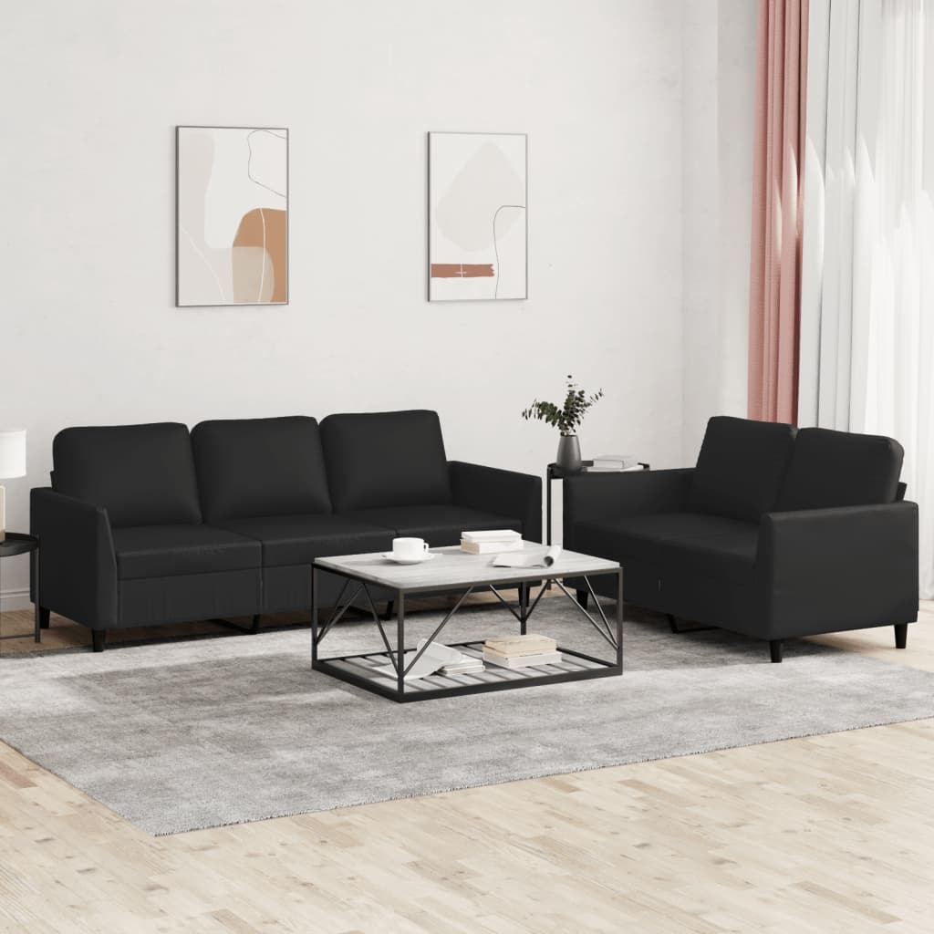 Ensemble de canapé 2 pièces avec coussins, similicuir noir