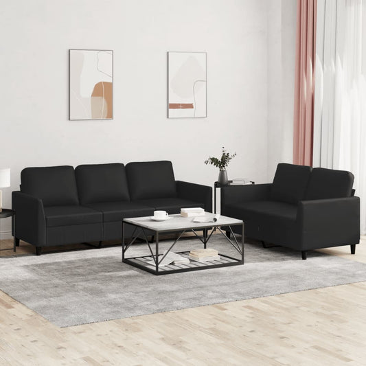 Ensemble de canapé 2 pièces avec coussins, similicuir noir