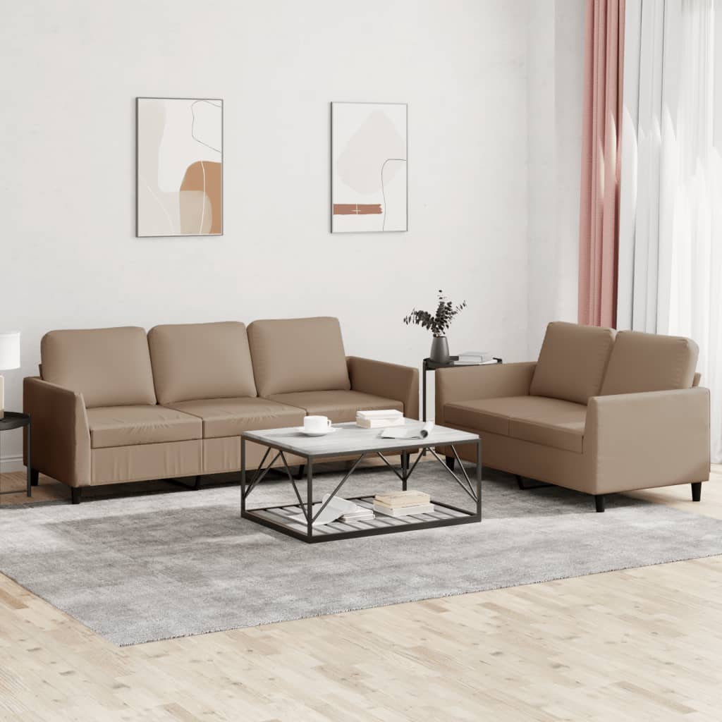 Ensemble de canapé 2 pièces avec coussins, marron cappuccino, similicuir