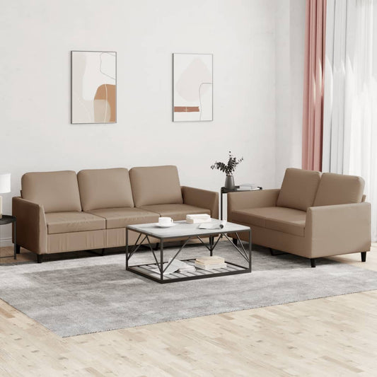 Ensemble de canapé 2 pièces avec coussins, marron cappuccino, similicuir