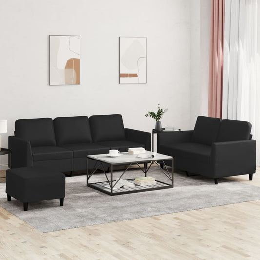 Ensemble de canapé 3 pièces avec coussins, similicuir noir