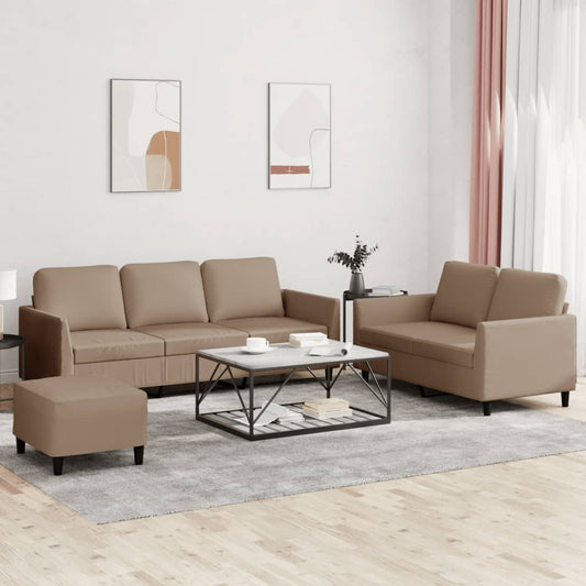 Ensemble de canapé 3 pièces avec coussins, marron cappuccino, simili cuir