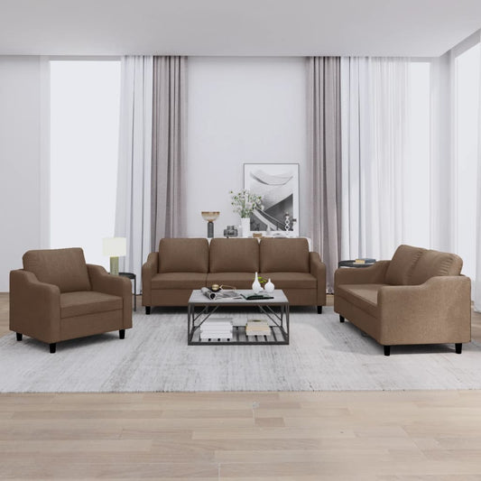 Ensemble de canapé 3 pièces avec coussins en tissu marron