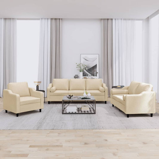 Ensemble de canapé 3 pièces avec coussins en tissu crème