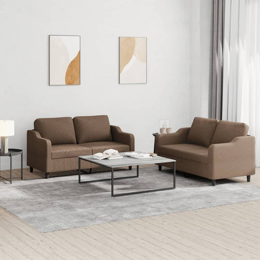 Ensemble de canapé 2 pièces avec coussins en tissu marron