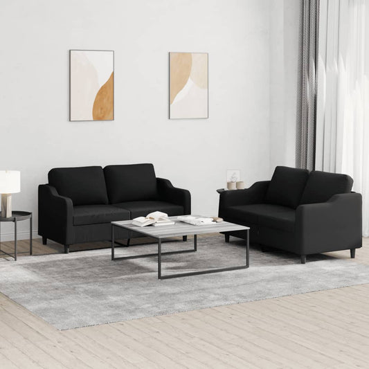 Ensemble de canapé 2 pièces avec coussins en tissu noir