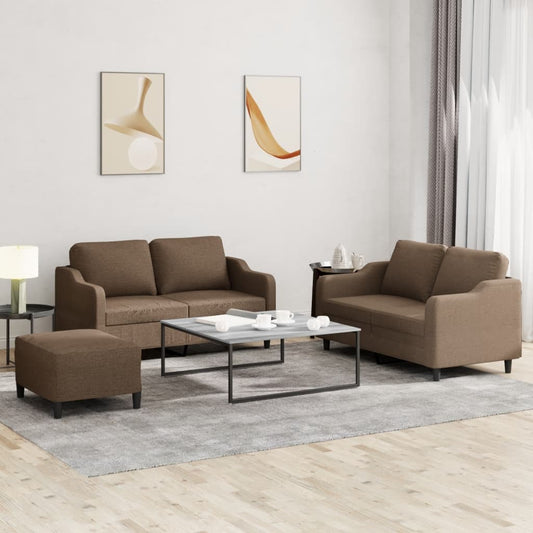 Ensemble de canapé 3 pièces avec coussins en tissu marron