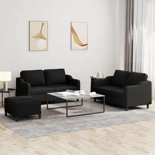 Ensemble de canapé 3 pièces avec coussins en tissu noir
