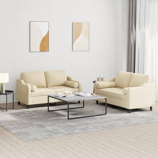 Ensemble de canapé 2 pièces avec coussins en tissu crème