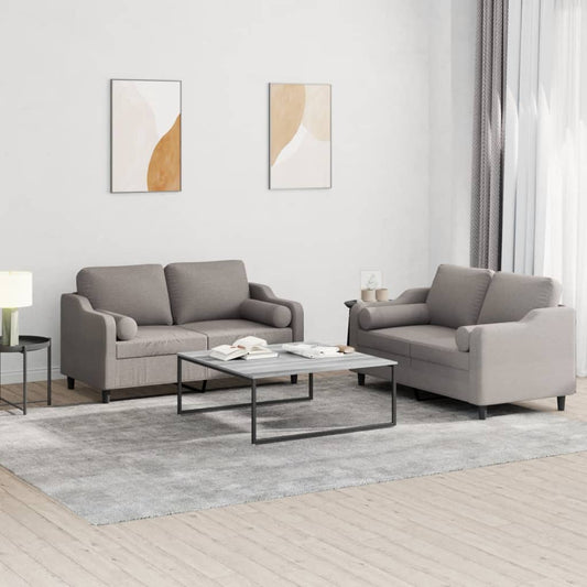 Ensemble de canapé 2 pièces avec coussins en tissu taupe