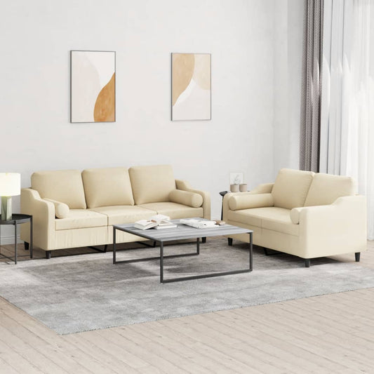 Ensemble de canapé 2 pièces avec coussins en tissu crème